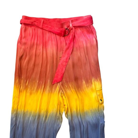 New CHASER Chaser Silky Basics Prism Dye Rainbow Belted Cuffed Cargo Pant Size S - Picture 5 of 13